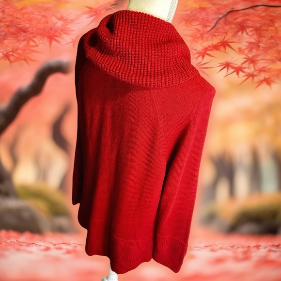 Calvin Klein Red Cowl Neck Knit Pullover Crocheted Trim Sweater Size Large - Picture 10 of 13